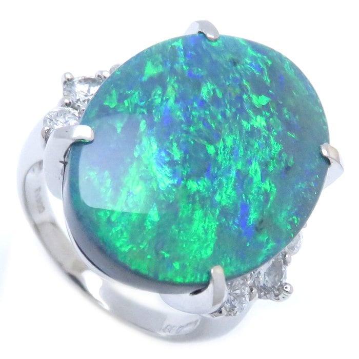 リング 指輪 ブラックオパール13.53ct ダイヤモンド0.88ct 17号 鑑別書付き Pt900プラチナ / 64729【中古】
