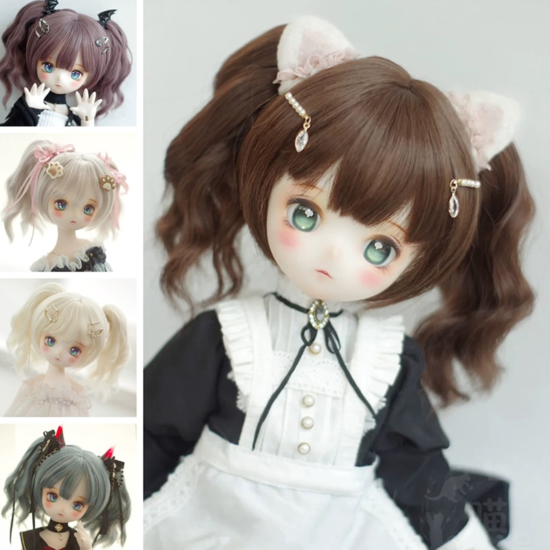 BJD人形用ウィッグ ツインテール パーマ 前髪 ドール用ウィッグ SD/MSD/幼SDサイズ球体関節人形用
