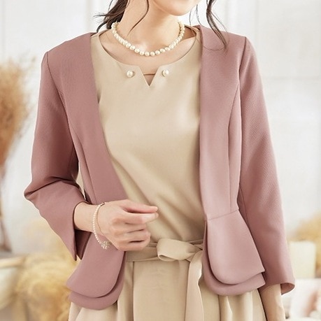 ペプラムジャケット ペプラム ジャケット ノーカラージャケット アウター ショート丈 黒 グレー ベージュ ピンク 長袖 前開き スリム 韓国 レディース オルチャン 大人可愛い 大人女子