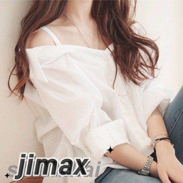 ブラウス レディース 夏　ブラウス 七分袖　白シャツ オフショルダー　肩出し　オフショルダーシャツ　ゆったり 着痩せ トップス 　オシャレ　通勤 上品 新作