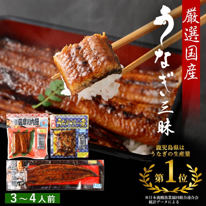 国産 うなぎ蒲焼き 3種 詰め合わせ ( 蒲焼き ハーフサイズ きざみうなぎ ) 蒲焼きセット 特大サイズ 鹿児島県産 鹿児島 鰻 うなぎ ウナギ ひつまぶし 鰻めし うな重 うな丼 ギフト プレゼン