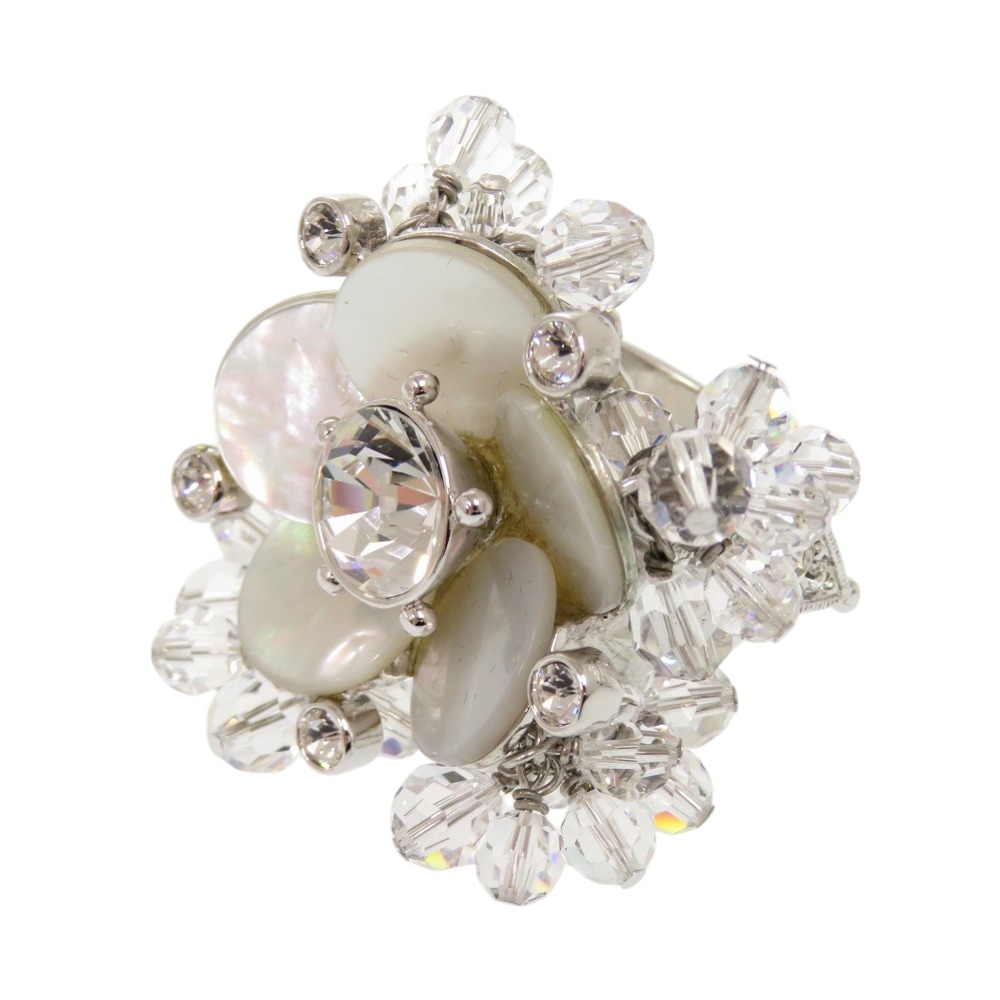 美品 クリスチャンディオール ヴィンテージ フラワーモチーフ リング・指輪 メタル/クリスタル 11号 シルバー 1388【中古】Christian Dior レディース