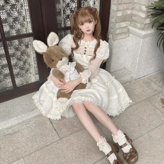 【3日で出荷】サブカル ファッション ホワイトロリータ ワンピース ガーリー 原宿スタイル かわいい ゆめかわ服 ろりぃた