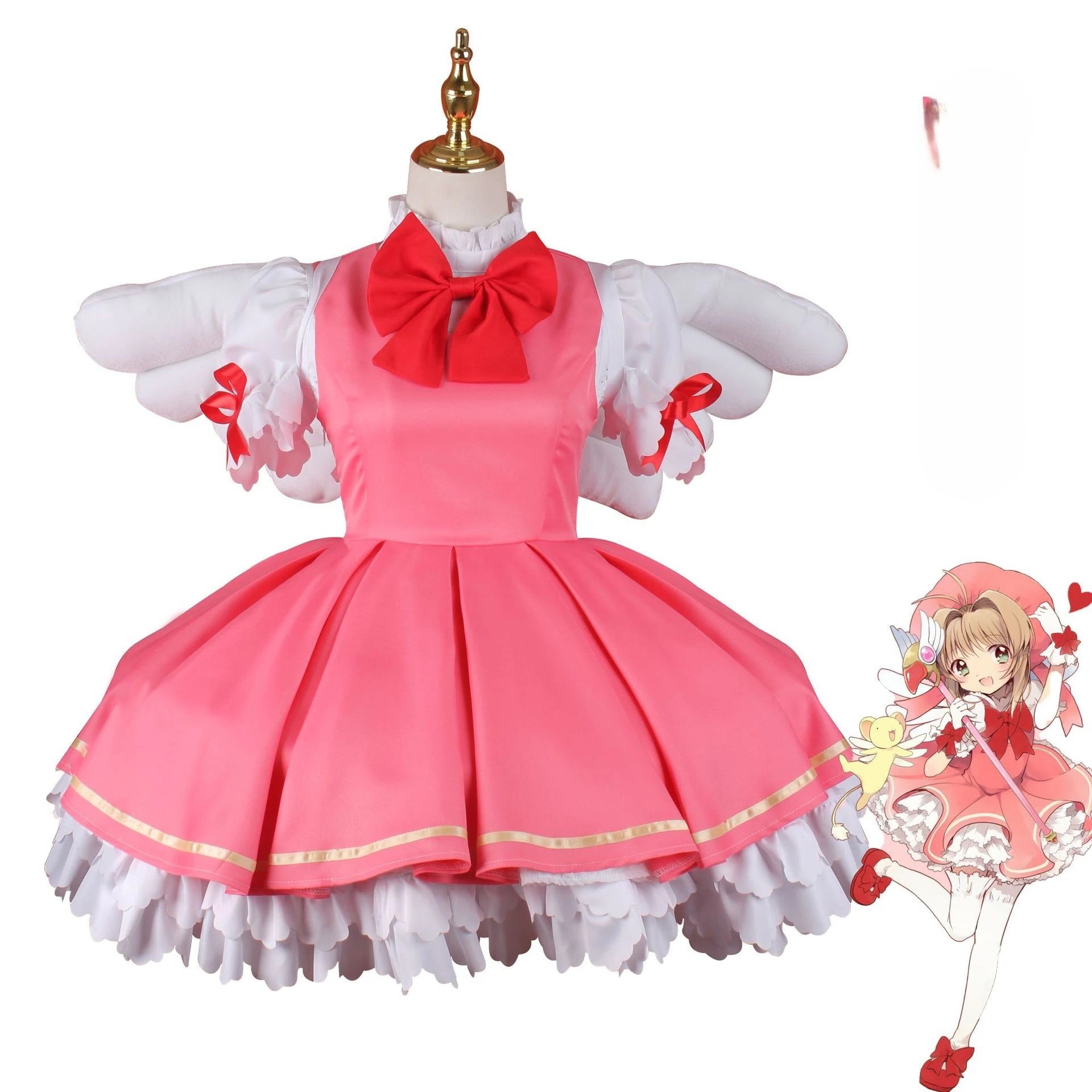 【短納期】[9点セット]カードキャプターさくら 赤白バトルドレス コスチューム 女性用アニメコスプレ衣装