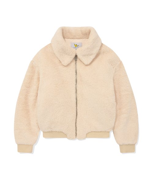 Womens Searing Fleece Collar Zip-up Jacket Ivory