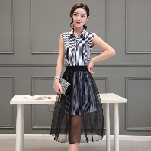 1355.ストライプシャツチュールワンピース（ブルー） 2019 春夏 sale 通学 ショッピング 女子会 ランチ カジュアル