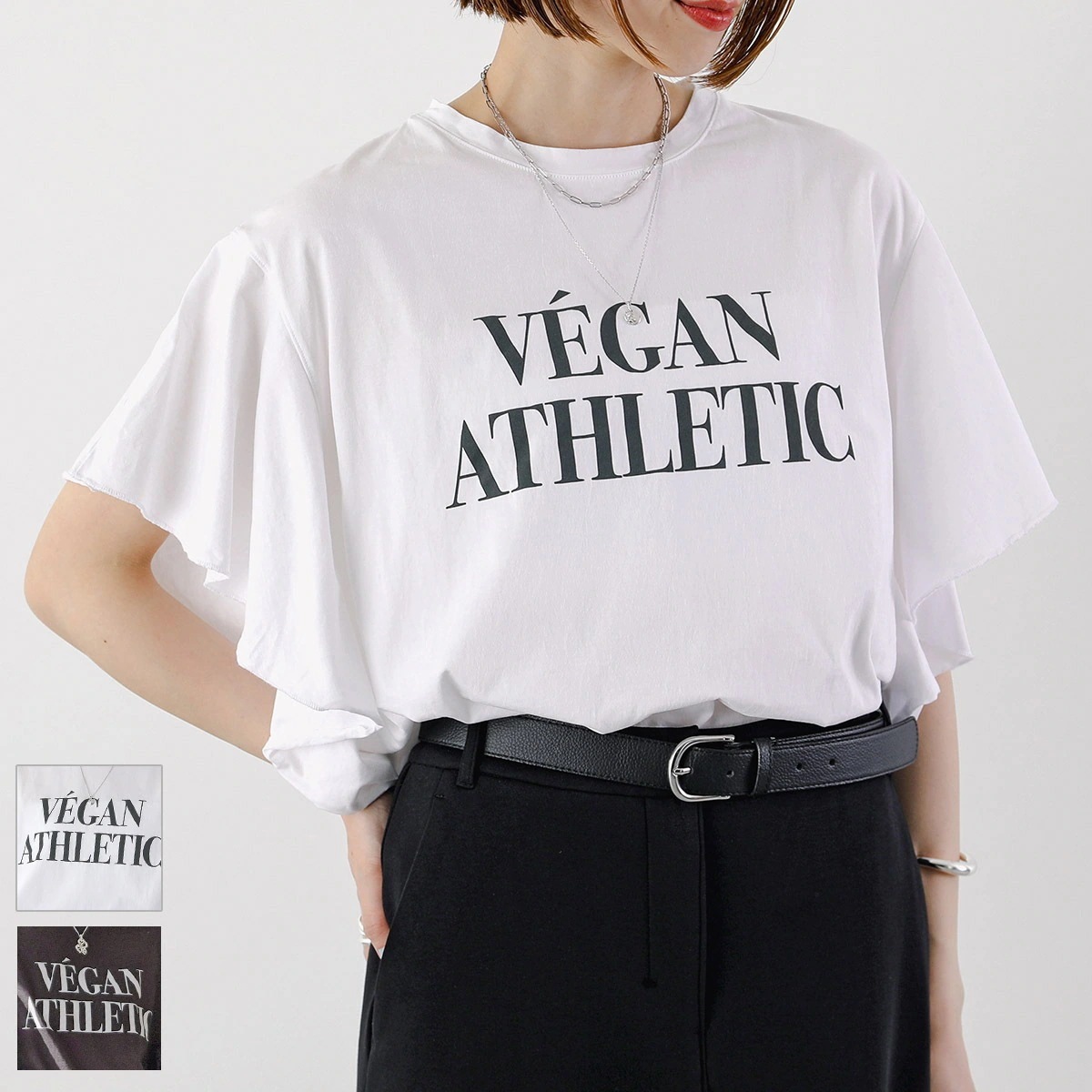MICA&DEAL マイカ＆ディール Tシャツ VEGANATHLETIC frill tee 0125209111 レディース 半袖 コットン フリル ロゴT カットソー カラー2色