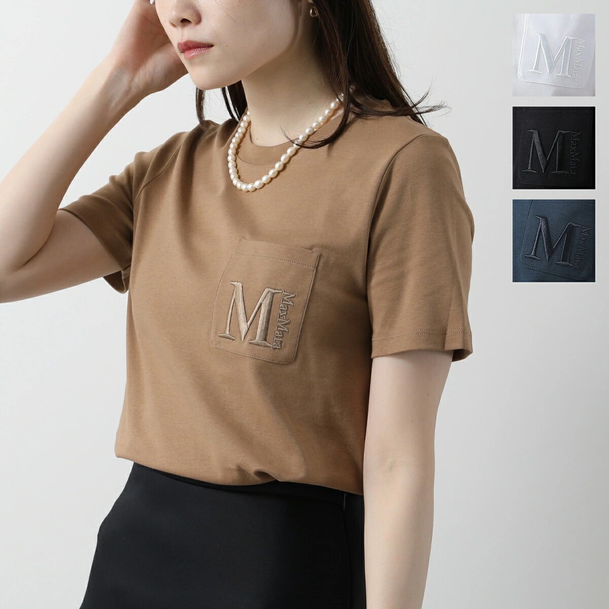 S MAX MARA エス マックスマーラ Tシャツ MADERA マデラ レディース 半袖 カットソー コットン ロゴT 刺繍 胸ポケット クルーネック カラー4色