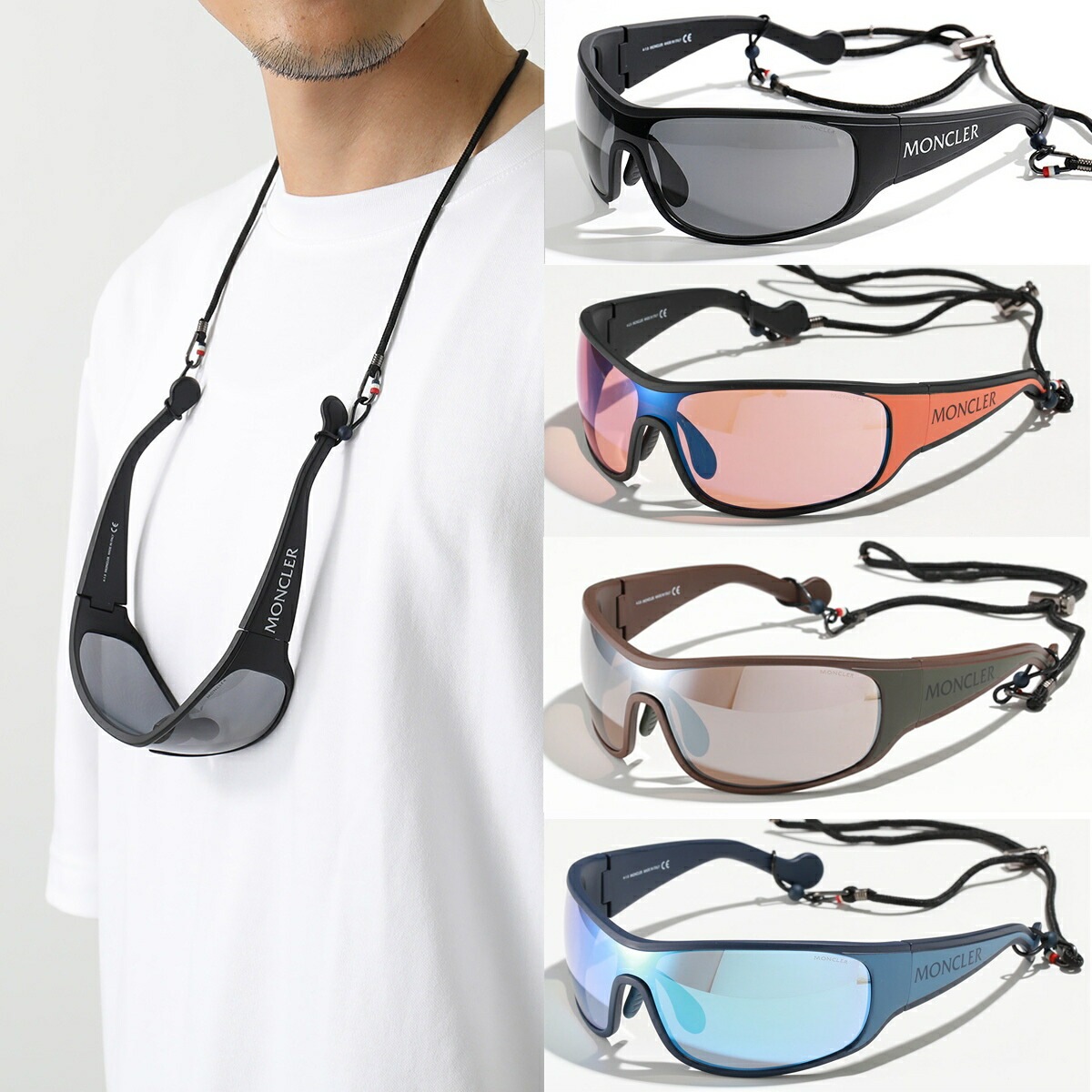 MONCLER モンクレール サングラス ML0129 メンズ メガネストラップ付き 偏光レンズ ロゴ 眼鏡 アイウェア スポーツ カラー4色