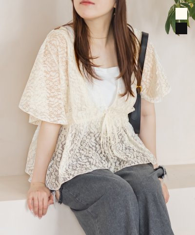 大きいサイズ レディース LL 3L 4L XL XXL XXXL CLETTEオリジナルギャザーデザインレースブラウス