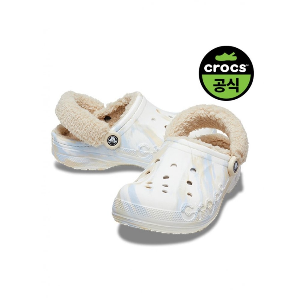 クロックスコモンバヤ裏地付きファズストラップマーブルクロッグ WHM