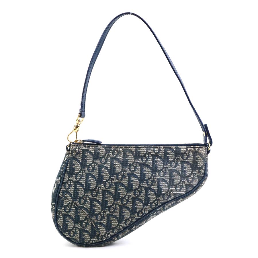 クリスチャンディオール Christian Dior ショルダーバッグ トロッター サドルポーチ キャンバス ネイビー ゴールド レディース w1124g