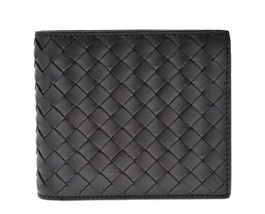 193642-V4651-1000ボッテガヴェネタ 二折小銭財布イントレチャートレザー ブラック