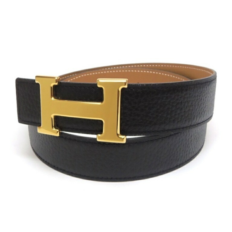 ｴﾙﾒｽ HERMES Hﾍﾞﾙﾄ ﾘﾊﾞｰｼﾌﾞﾙ ｺﾝｽﾀﾝｽﾍﾞﾙﾄ75 A刻印 黒茶 ﾄｺﾞｶｰﾌ 【中古】(62082)