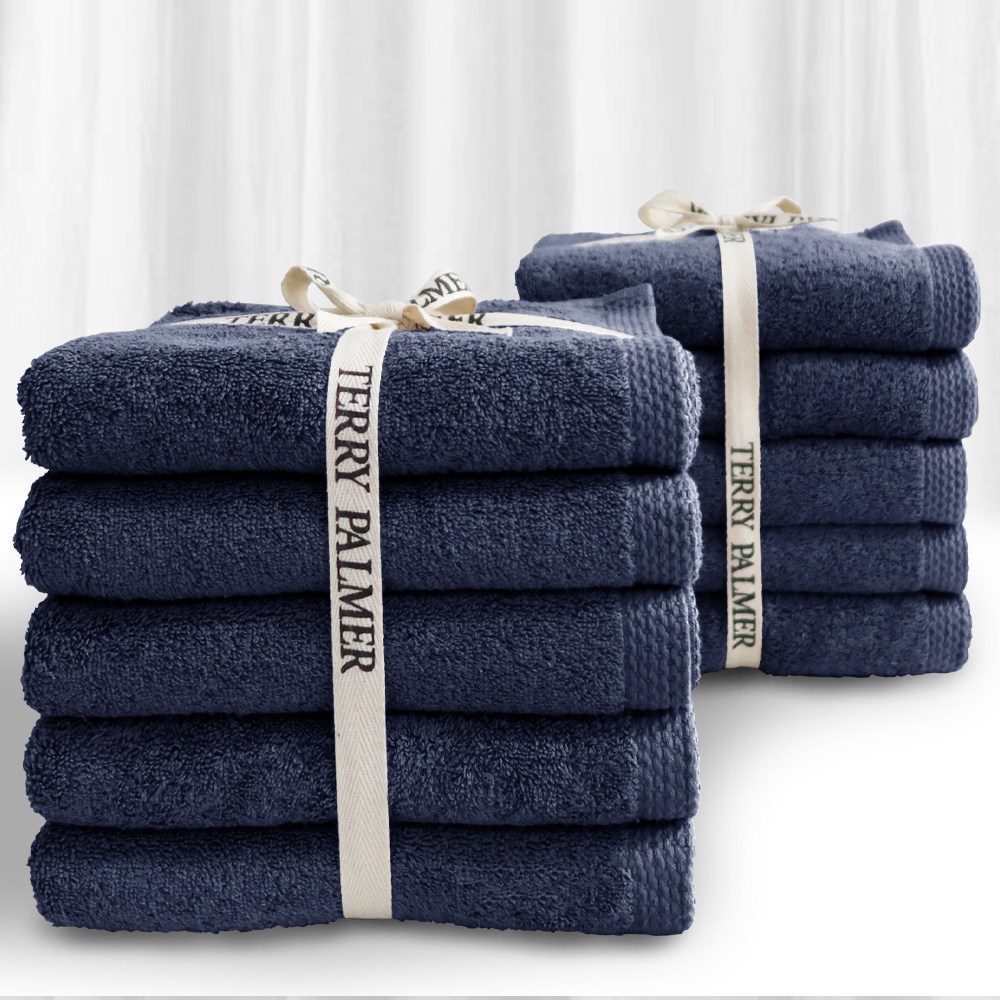 テリーファーマーホテルタオル200グラム5 + 5リボン包装綿糸ブルー10個