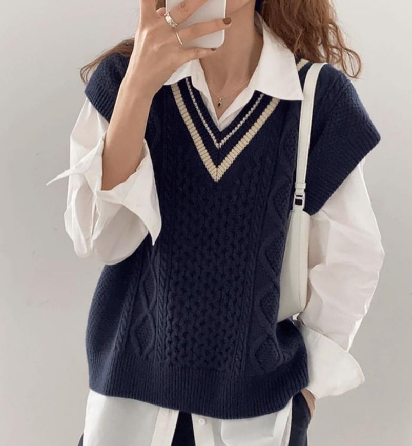 デート モテアイテム ベスト レイヤード ノースリーブ Vネック リブニット ニット 可愛い きれいめ 上品 おしゃれ かっこいい 可愛い ラブリー キュート ガーリー クール モード系