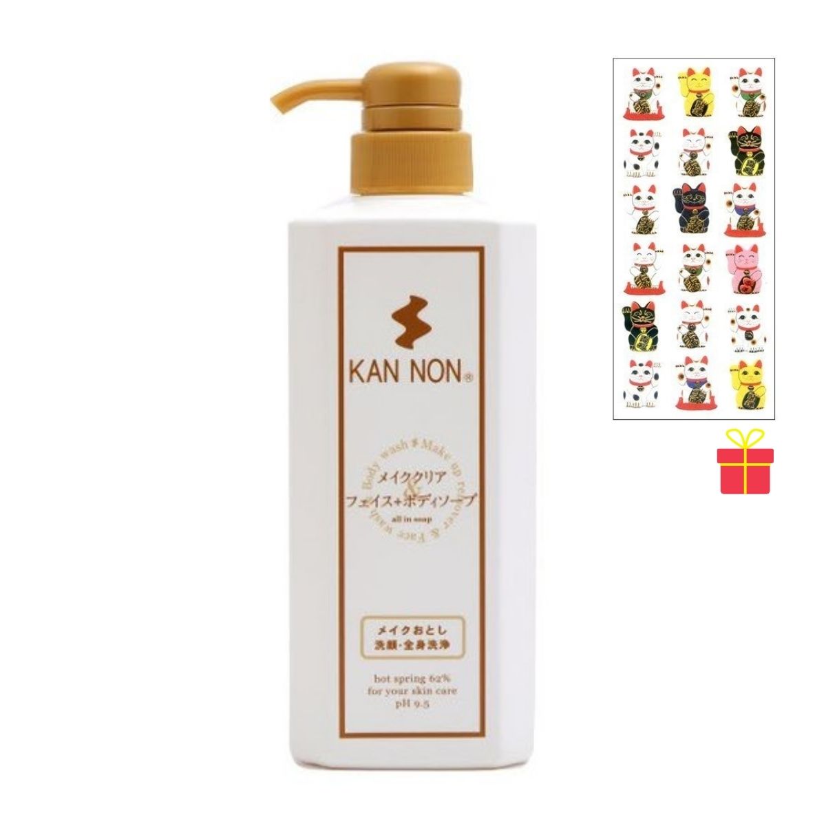 【温泉コスメ】観音温泉 フェイス＆ボディソープ 700ml【3個セット】【金運招き猫シール1枚付】温泉水配合 観音温泉化粧品 洗顔 クレンジング メイク落とし 国産