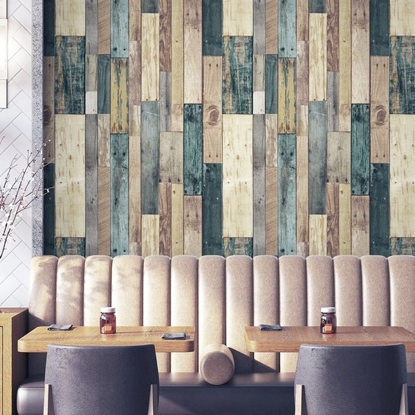 アウトレット（訳あり）プレミアムウォールデコシート/DIY壁紙シール 6m巻 W-WA323 ウッド オールド　グリーンミックス系