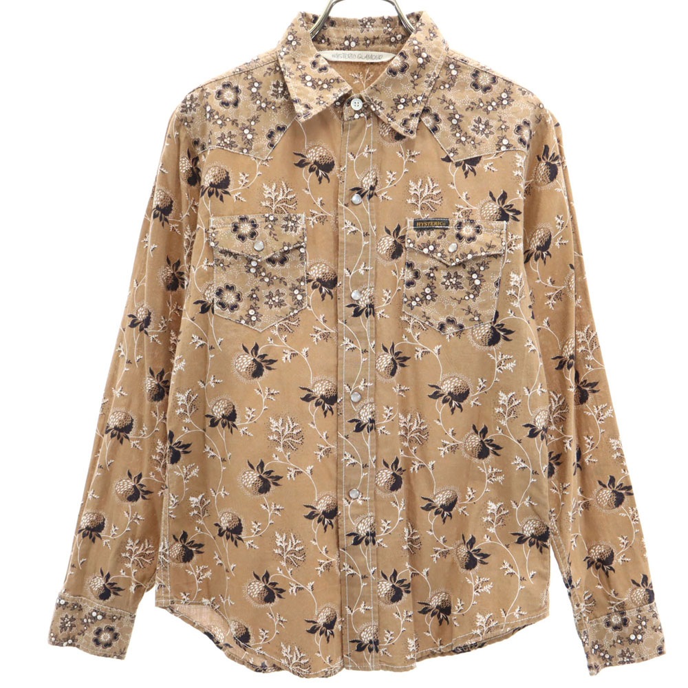 日本製 総柄 長袖 ウエスタンシャツ F ベージュ系 レディース 6,084円