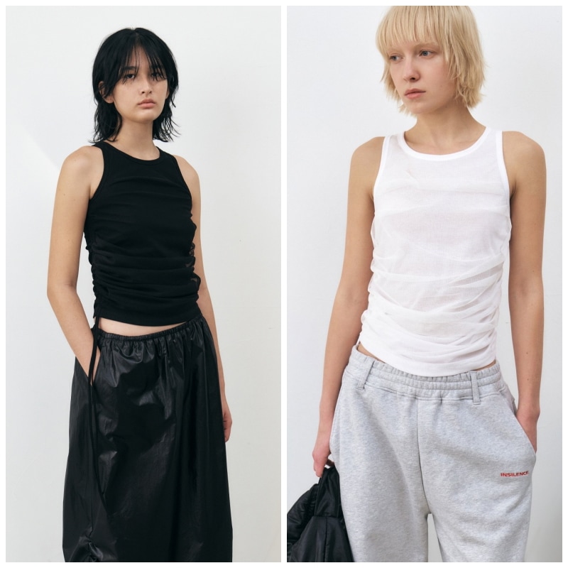 【INSILENCE】 SHIRRING SLEEVELESS : 2COLORS