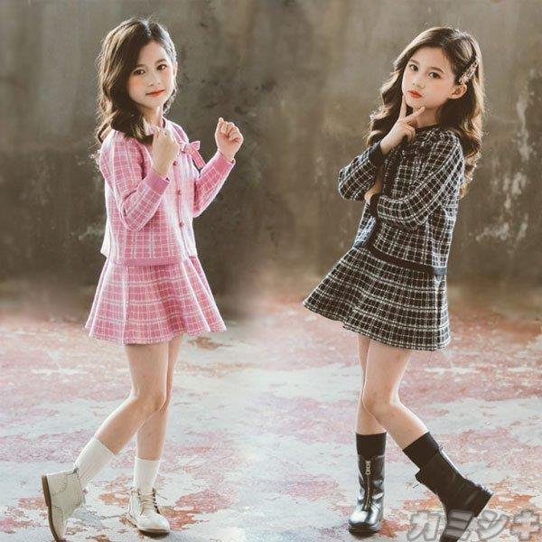 セットアップ キッズ 女の子 ニット 秋服 可愛い 2点セット カーディガン＋ジャンパースカート ス