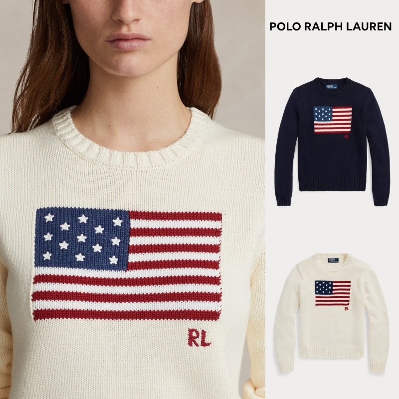 [ポロラルフローレン] ニットレディース ニット フラッグ コットン クルーネック セーター