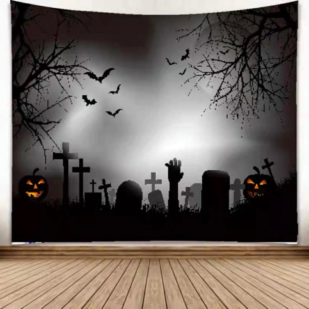 A060436タペストリー ハロウィン カボチャ月夜コウモリ 壁掛け飾り 装飾用品窓カーテン