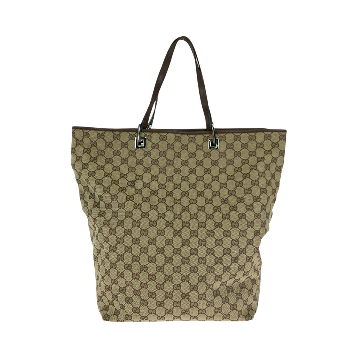 美品 ベージュ ブラウン シルバー金具 GGキャンバス/レザー 31242 トートバッグ ショルダーバッグ レディース 602789