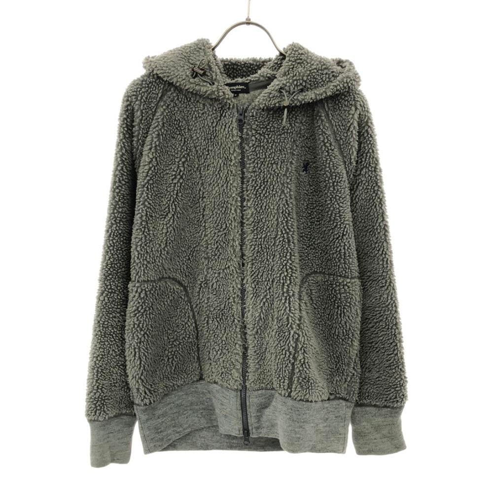 ロゴ刺繍 フード付き ボア フリースジャケット M グレー レディース