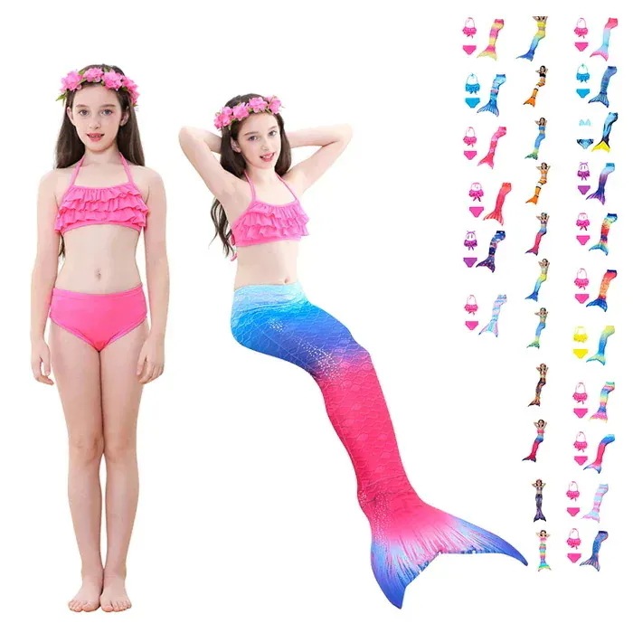 【20点セット】メガ割マーメイド ビキニ ３段フリル　子供水着 キッズ 女の子　女児用水着 人魚 水着 ベビー水着 3点セット　ビキニ 女の子　バンドゥ ガールズ水着　練習用水着 水あそび こども 赤