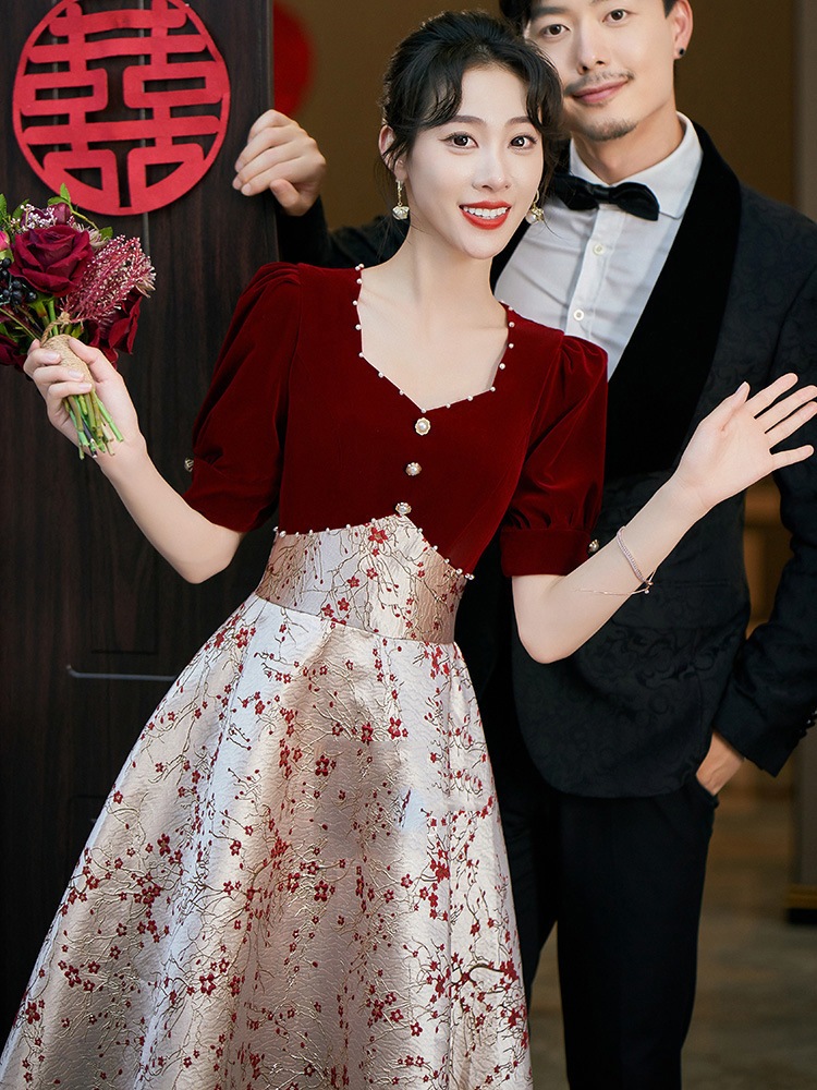 パーティードレス 結婚式 発表会ドレス 小柄な花嫁のための結婚式での乾杯用ドレス春のウェディングドレスカジュアルドレス