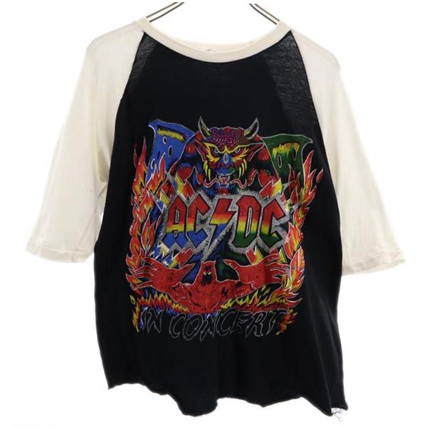 GHANCHI 70s オールド ヴィンテージ 両面ペインティング プリント 半袖 パキ綿 Tシャツ M 黒×白 メンズ