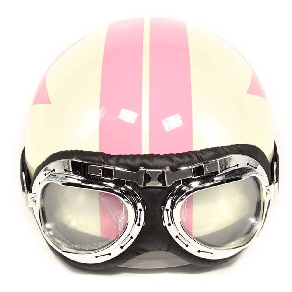 Gentle prince Motorcycle Helmet with Goggles Vintage Style free size Pink stars white