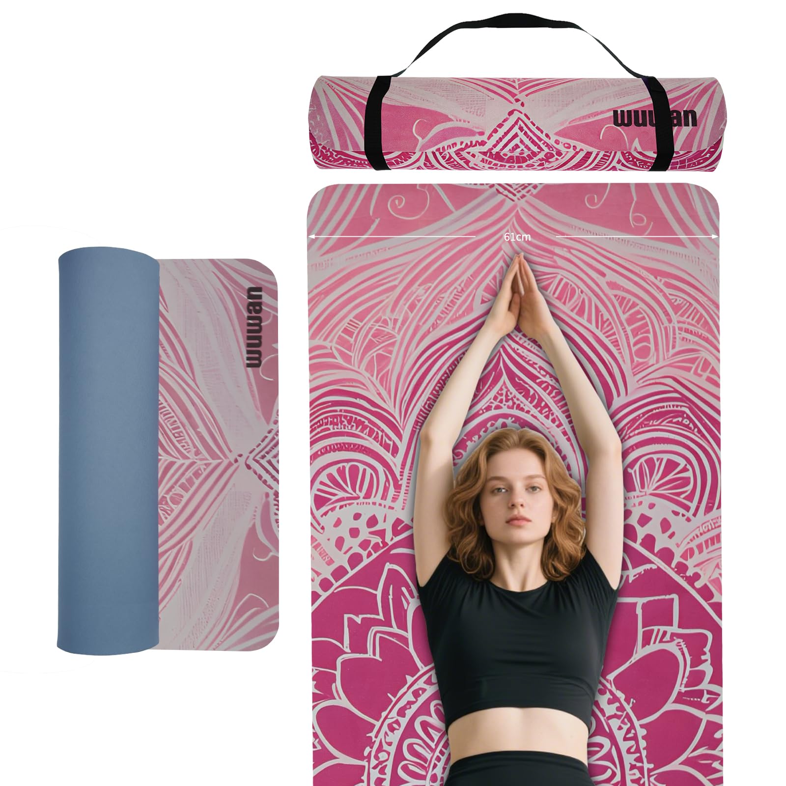 ヨガマット 滑り止め 厚め 6mm エクストラワイド フィットネス エクササイズマット TPE素材 高弾性ホットヨガマット (長さ183cm x 幅61cm) レディース ヨガ ピラティス ホーム フ