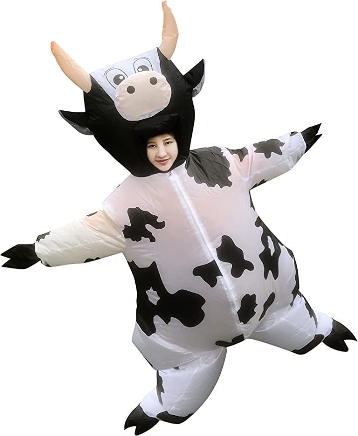 牛 コスプレ 着ぐるみセット コスチューム 牛姿 膨張式 空気充填 インフレータブル式 耐久 ブラック/ホワイト
