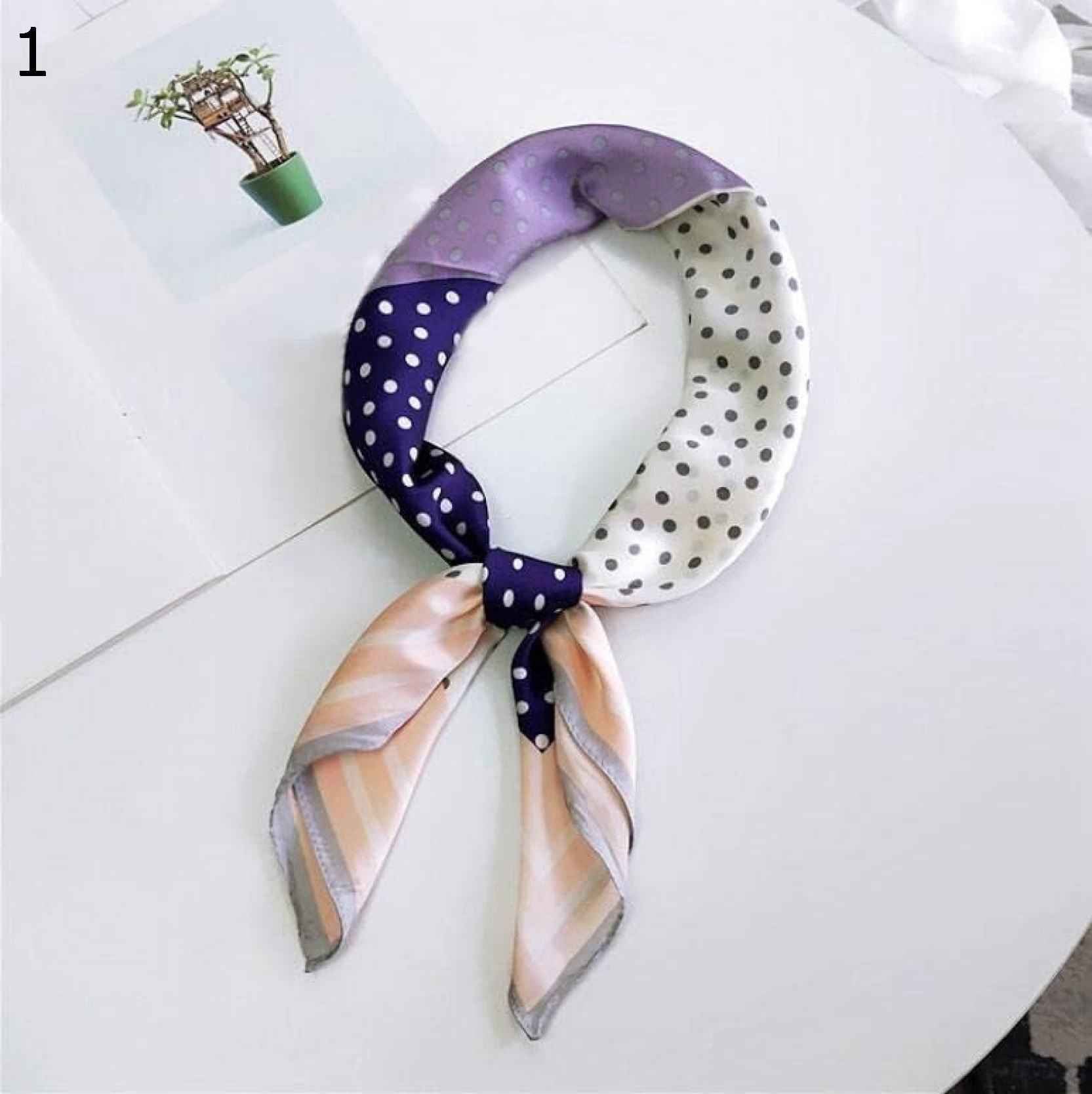 【20%OFFクーポン～】ドット パッチワーク スカーフレディース ラップ ヘッド スカーフ ショール アクセサリー ハンカチ サテン レディース スクエア スカーフ スカーフ : : (Colo