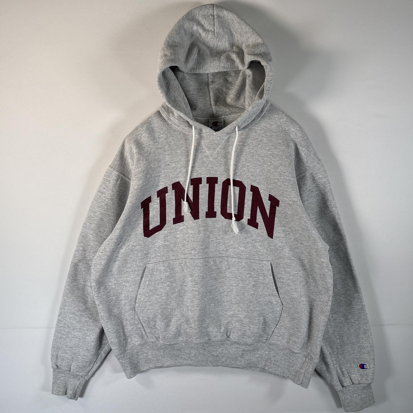 古着 90s/90年代 パーカー カレッジロゴ プルオーバー 前Vガゼット 大きいサイズ フーディ XL グレー メンズ