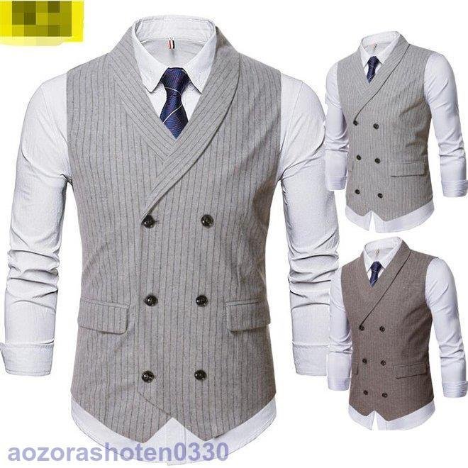 ベスト メンズ ジレ ノースリーブ ストライプ ジャケット 紳士 前開 ホスト 春