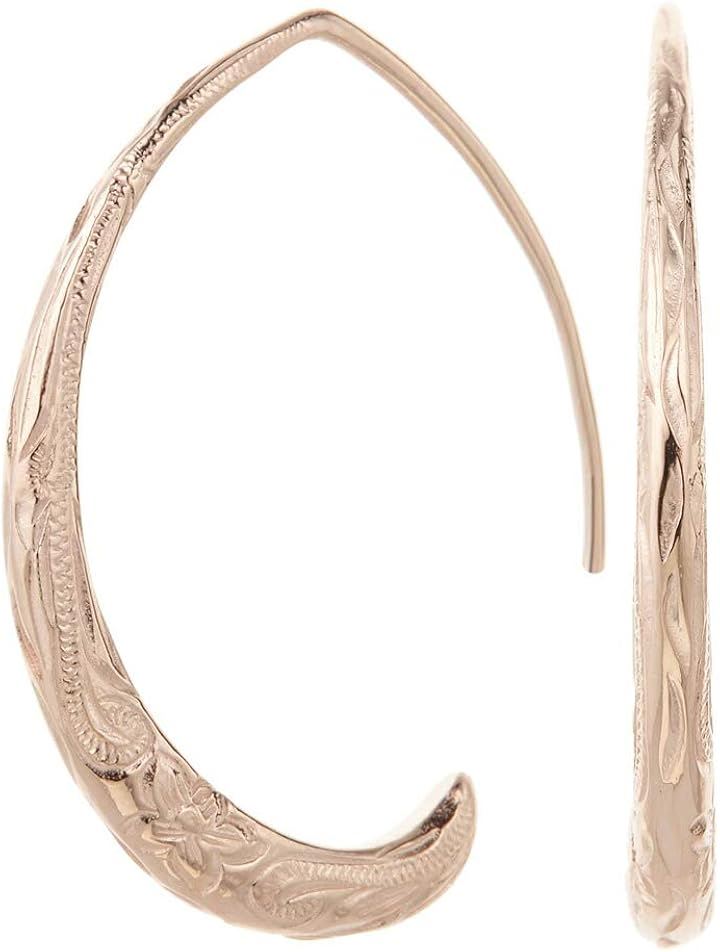 アクセサリーショップピエナサージカルステンレス ハワイアンジュエリー オーバル プルメリア スクロール フックピアス レディース(ピンクゴールド)