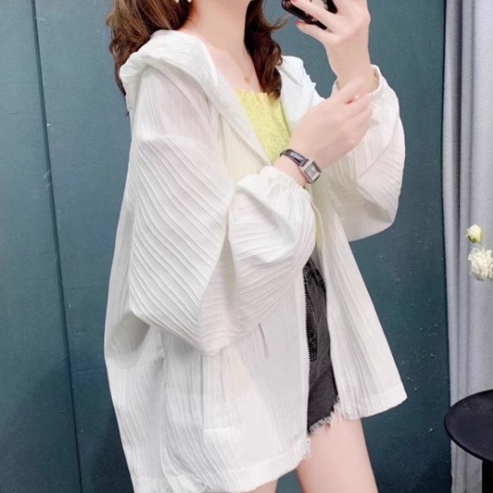 日焼け止め 日焼け防止 レディース ジャケット パーカー アウター 上着 羽織 前開き 長袖 フード ワイド ファスナー ポケット 薄手 かわいい 大人可愛い シンプル カジュアル おしゃれ