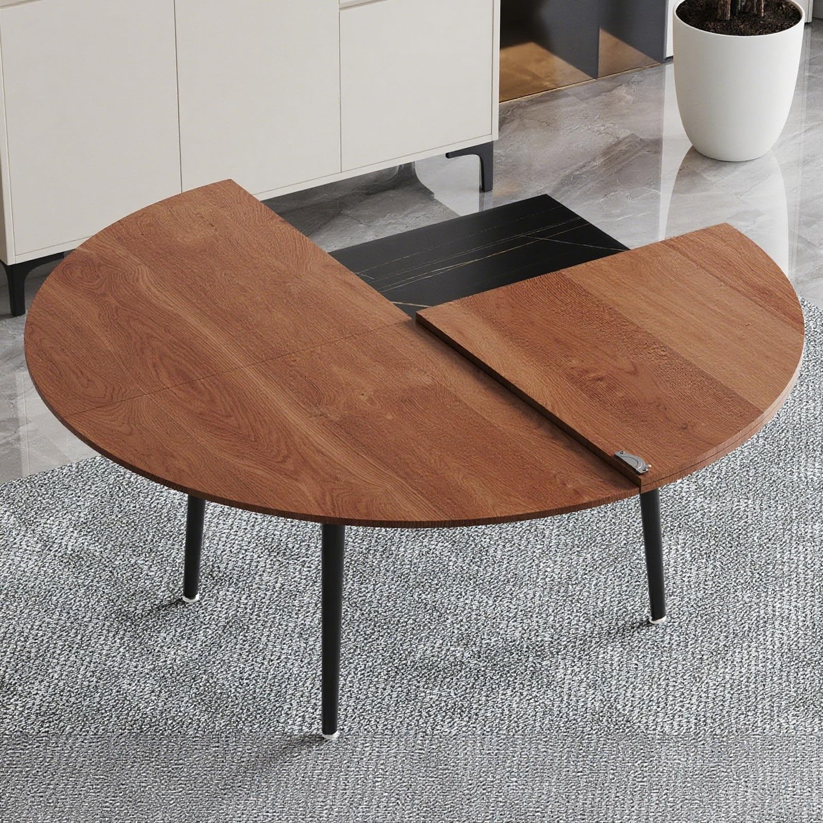 大型木製折りたたみ式丸型テーブルトップ4つ折り食品用木製トレイテーブルトップエクステンダー10人用屋外/屋内用(Walnut 120cm/47.2in)