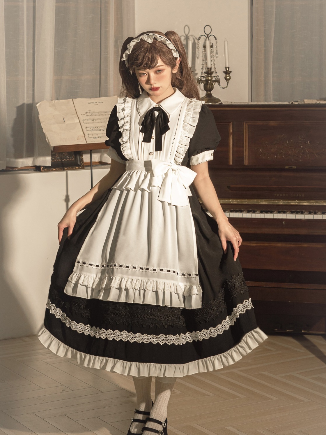lolita地雷パーカーロリータ ワンピース ゴスロリドレスメイド服半袖ロリータドレスワンピース長袖可愛いスイートスカートミディドレス