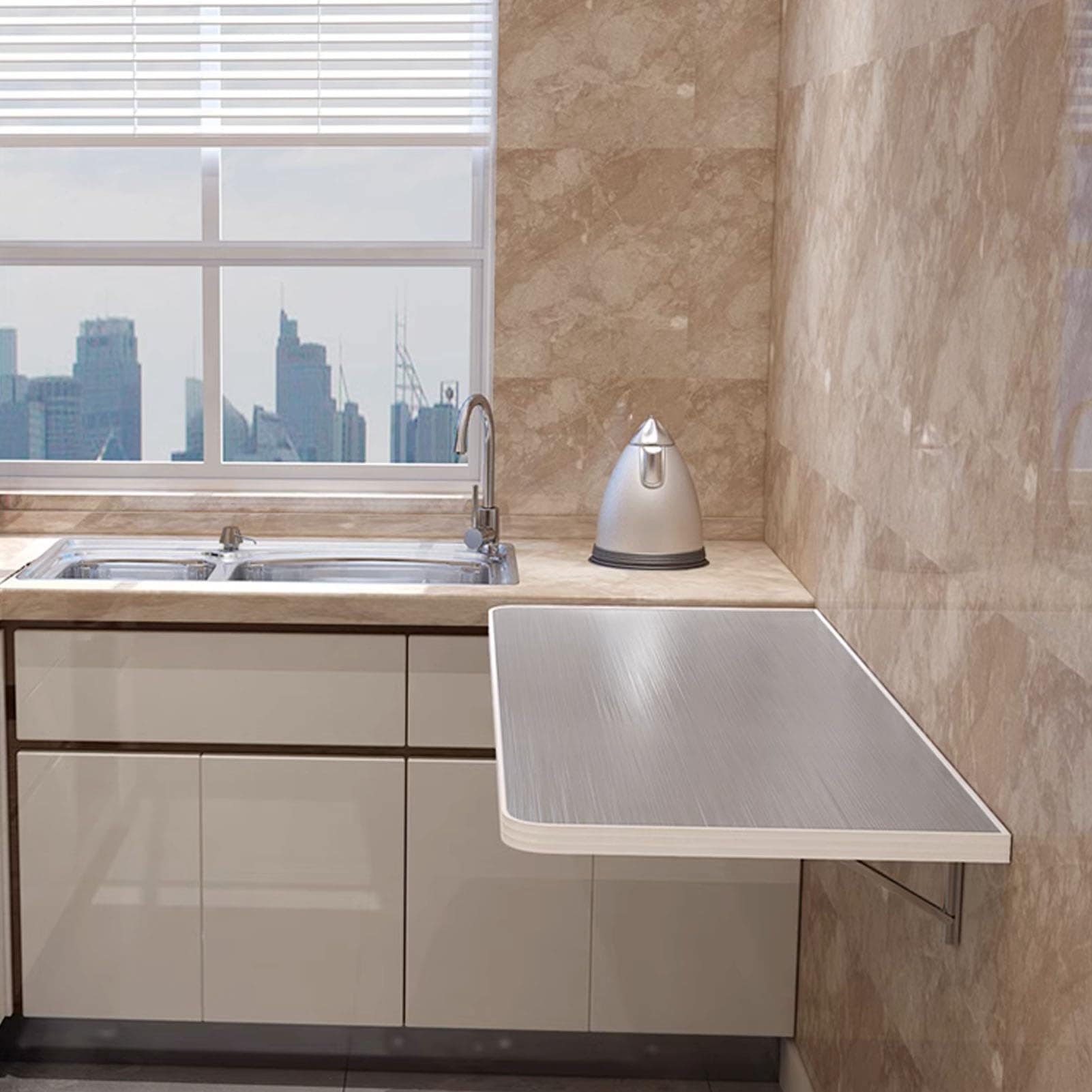 ステンレス製壁掛け折りたたみ作業台（棚付き） - 省スペースキッチン＆ランドリーテーブル（70 x 30 cm） - スペースを有効活用できる多機能ホームオーガナイザー