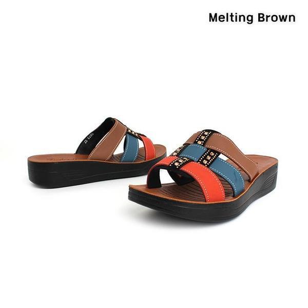 女性用デイリープラットフォームストラップスリッパ 2色