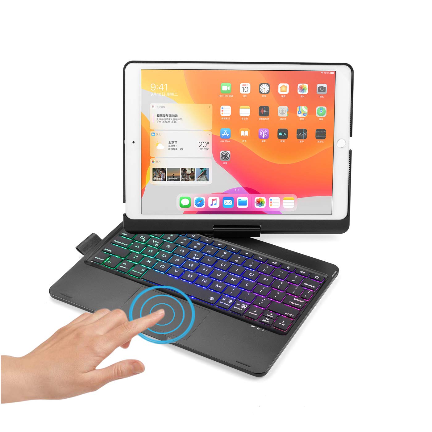 360度回転 iPad9 iPad8 iPad7 iPad Air3 Pro10.5 キーボード タッチパッド搭載 バックライト ケース 一体型 折り畳み iPad 第9/8/7世代 カバー トラック