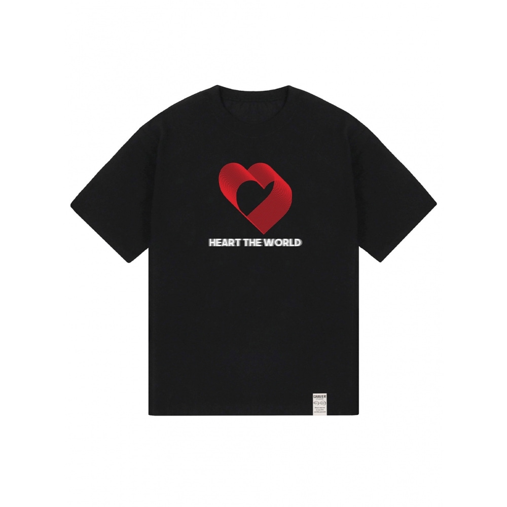 GRAVERオーバーラップハートライン半袖ブラックレッドロゴ