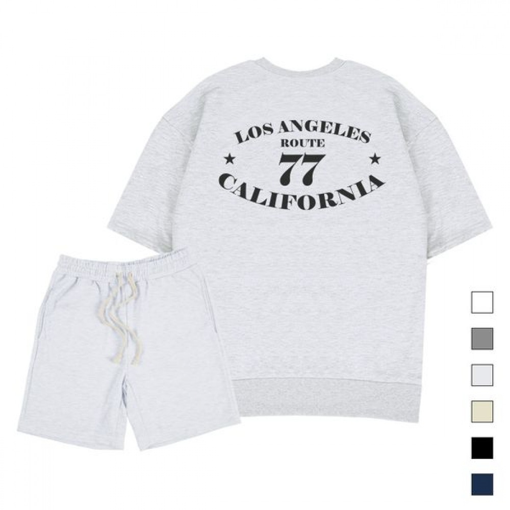 [Paul＆Paul] ルート77 オーバーフィット半袖スウェットシャツショーツセットユニセックス