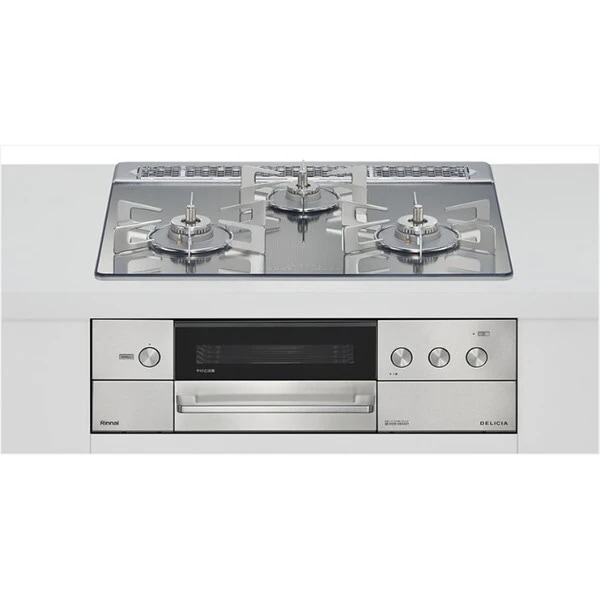 ビルトインガスコンロ 都市ガス用 両側強火タイプ 3口 60cm RHS31W38M13RCSTW-13A プラチナミラー DELICIA