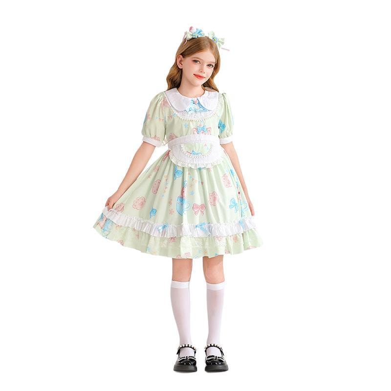 2025夏lolitaドレス半袖ローリー女子プリンセスドレス田園子供用レースショー子供服