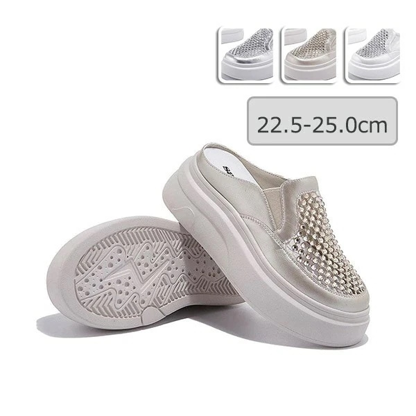 スニーカー サンダル レディース 22.5~25.0cm 厚底 通気性 透け感 メッシュ シースルー つっかけ フラット 疲れにくい 美脚 歩きやすい ヒール6cm かかとなし 脱ぎやすい ホワイ